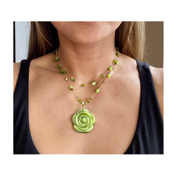 2-Strand Beautiful Glass Flower Necklace w: Matching Earrings - Picture 6 of 6